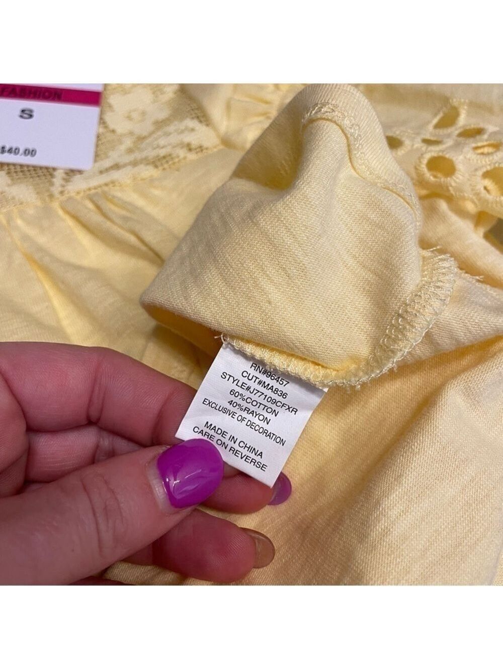 Cottage core top, yellow peasant blouse, lace, ruffles - Picture 10 of 14